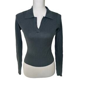 Gentle Herd NWT women's gray wool blend ribbed collared cropped sweater S